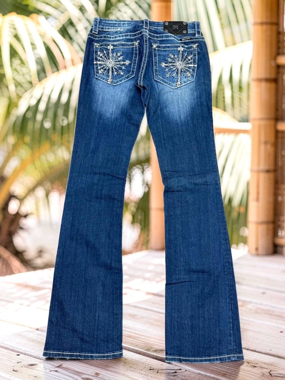 Y2K  Boot Cut Miss Me Jean 28"(Fit 29x33")  Embellished  Studs Embroide Blue(81